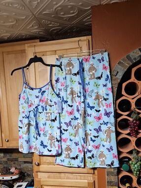 Vintage Nick & Nora Sock Monkey Butterfly Sleep Pajamas Pajama Set Cami Y2K NWT